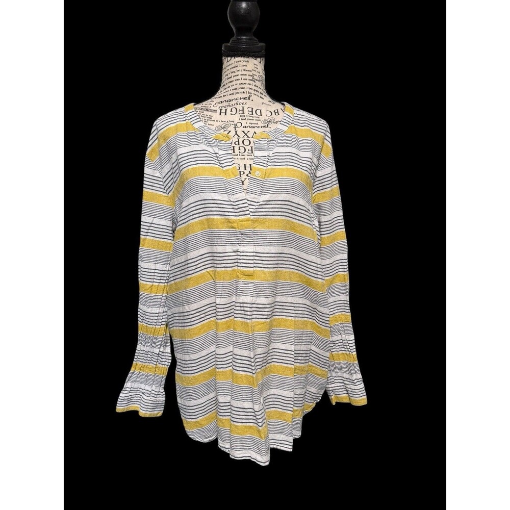 Old Navy Women’s Linen Blend Striped Long Sleeve Tunic Top Size XXL Travel Beach